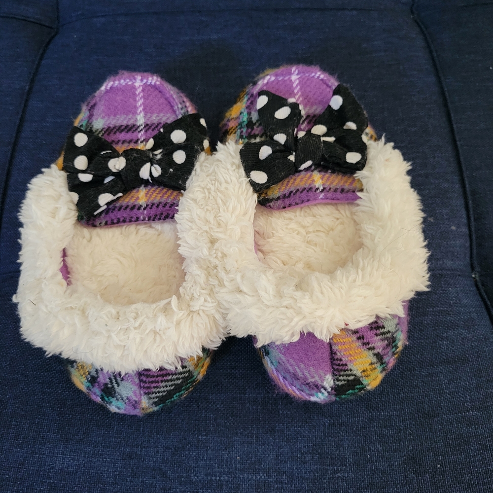 Dearfoams Purple and Yellow Plaid Slippers